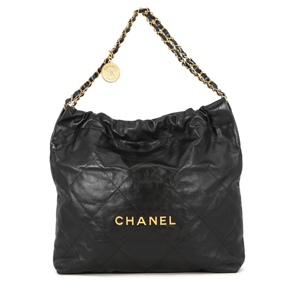 Chanel handbag, 22 medium, shiny calfskin, AS3261, CHANEL shoulder bag, black...